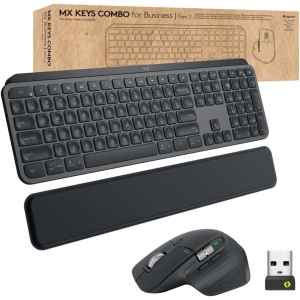 Logitech MX Keys Combo for Business/Gen 2 - Full Size Wireless Keyboard, Mouse and Palm Rest - Bluetooth, Logi Bolt, Quiet Clicks, Windows/Mac/Chrome/Linux - Graphite
