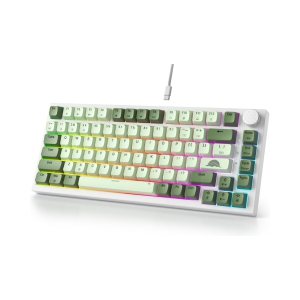 Wired 75% Mechanical Gaming Keyboard Matcha Keyboard Hot Swappable Gasket Mount, Red Switch, RGB Backlit 82 Keys TKL Mechanical Keyboard, Compact Keyboard with Knob
