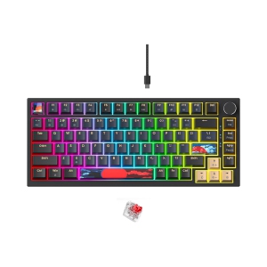 Wired 75% Percent Mechanical Keyboard, Hot Swappable, Red Switch, TKL Mechanical Keyboard, Gasket Mount, RGB Backlit Compact Gaming Keyboard with Volume Knob, Blue & Samurai