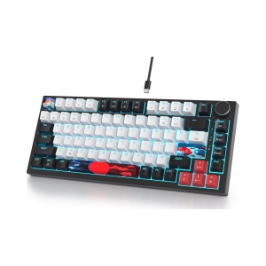 Wired 75% Percent Mechanical Keyboard, Hot Swappable, Red Switch, TKL Mechanical Keyboard, Gasket Mount, RGB Backlit NKRO Compact Gaming Keyboard with Volume Knob, Black & White