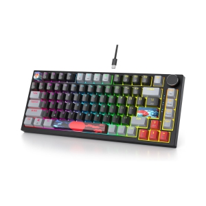 Wired 75% Percent Mechanical Keyboard, Hot Swappable, Red Switch, TKL Mechanical Keyboard, Gasket Mount, RGB Backlit Compact Gaming Keyboard with Volume Knob, Dark