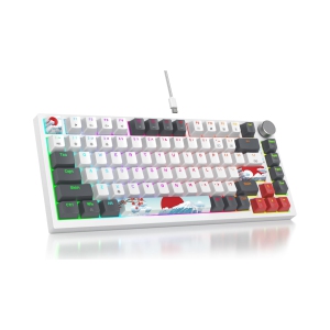 Wired 75% Percent Mechanical Keyboard, Hot Swappable, Red Switch, TKL Mechanical Keyboard, Gasket Mount, RGB Backlit Compact Gaming Keyboard with Volume Knob, Gray & White