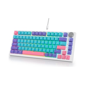 Wired 75% Percent Mechanical Keyboard, Hot Swappable, Red Switch, TKL Mechanical Keyboard, Gasket Mount, RGB Backlit Compact Gaming Keyboard with Volume Knob, Joker