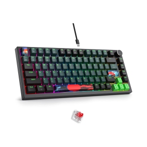 Wired 75% Percent Mechanical Keyboard, Hot Swappable, Red Switch, TKL Mechanical Keyboard, Gasket Mount, RGB Backlit Compact Gaming Keyboard with Volume Knob, Soundwave