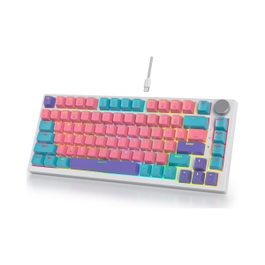 Wired 75% Percent Mechanical Keyboard, Hot Swappable, Red Switch, TKL Mechanical Keyboard, Gasket Mount, RGB Backlit Compact Gaming Keyboard with Volume Knob, Pink