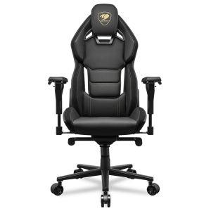 Cougar Hotrod Office Gaming Chair - Ergonomic, High Back Premium Breathable PVC Leather Reclining Backrest Headrest & Lumbar Cushions, Black/Gold