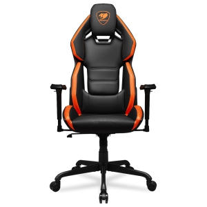Cougar Hotrod Office Gaming Chair - Ergonomic, High Back Premium Breathable PVC Leather Reclining Backrest Headrest & Lumbar Cushions, Orange/Black