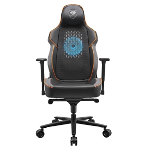 Cougar NxSys Aero Office Gaming Chair 200mm RGB Fan - Ergonomic, High Back Premium Breathable PVC Leather Reclining Backrest Headrest & Lumbar Cushions, Black/Gray