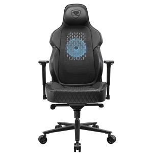 Cougar NxSys Aero Office Gaming Chair 200mm RGB Fan - Ergonomic, High Back Premium Breathable PVC Leather Reclining Backrest Headrest & Lumbar Cushions, Black