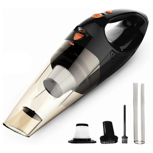 Cordless Bagless Handheld Vacuum for Car & Upholstery with 20 min Runtime, 2 HEPA Filters, LED Light, Crevice Tool, Brush - Light Orange
