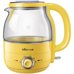 Bear 1.2L Electric Kettle, Electric BPA-Free Glass Kettle, Temperature Dial, Keep Warm Function, Cordless 360° Base, Auto Shut-Off Function – Quick Boil, Beige/Yellow, 1.2L
