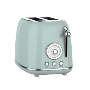 BEAR Toaster, 2 Slice, Extra Wide Slots, Retro Stainless Steel with High Lift Lever, Bagel and Muffin Function, Removal Crumb Tray, DSL-P02D5