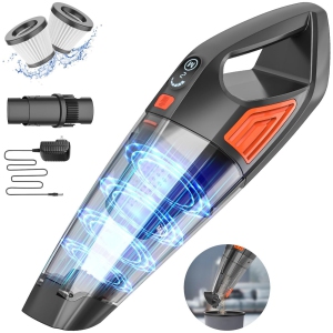 Cordless Bagless Handheld Vacuum for Car & Home with 9000Pa Suction, 25 min Runtime, 500ml Dust Cup, 2 Tools - Orange