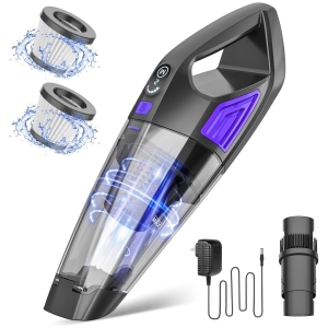 Cordless Bagless Handheld Vacuum for Car & Home with 9000Pa Suction, 25 min Runtime, 500ml Dust Cup, Lightweight, 2 Nozzles - Purple
