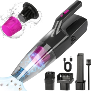 Cordless Wet/Dry Handheld Vacuum for Car & Pet Hair with 9000Pa Suction, 25min Runtime, LED Light, HEPA, 3h Quick Charge