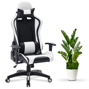 GamingChair Pro+ Home Office Ergonomic High Back Gaming Chair - PU Leather Coated with Height Adjustment - Headrest and Lumbar Custion Included - Only at BestBuy (White)
