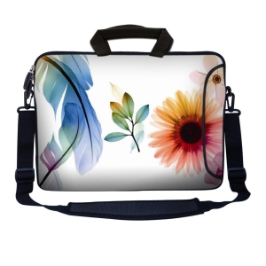 LSS 17.4 inch Laptop Sleeve Bag Notebook with Extra Side Pocket, Soft Carrying Handle & Removable Shoulder Strap for 16" 17" 17.3" 17.4" - Daisy Flower Leaves Floral