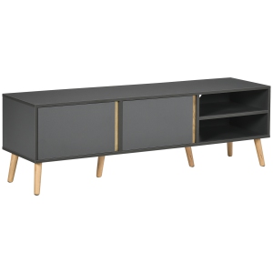 HOMCOM TV Stand Cabinet for TVs up to 55", Entertainment Unit with Doors, Storage Shelves and Cable Holes for Living Room, Bedroom, Dark Grey