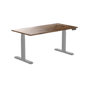 Desky Dual Hardwood Sit Stand Desk - Natural Walnut / Grey Standing Computer Desk For Home Office & Study 60" x 30"