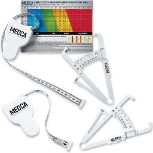 Body Tape Measure and Skinfold Caliper Body Fat Monitor Set - (Pack of 2) - Double Sided Body Tape Measures (150 Cm /60 Inches) - Body Fat Analyzer and Bmi Measurement Tool, White