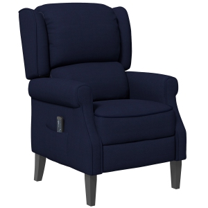 HOMCOM Massage Recliner Chair for Living Room, Push Back Recliner Sofa, Suede Wingback Reclining Chair with Extendable Footrest, Wood Legs, Remote Control, Side Pockets, Blue