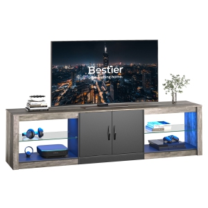 Bestier 70 Inch Led TV Stand for 75 Inch TV Large Entertainment Center Gaming with Adjustable Glass Shelves Two Cabinets Modern TV Console for Living Room 22 RGB Modes