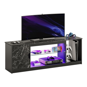 Bestier LED TV Stand for PS5, Modern Gaming Entertainment Center Cabinet for 65 inch TV, Easily Assemble TV Console with Adjustable Glass Shelf for Living Room Bedroom