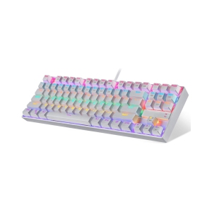 Mechanical Gaming Keyboard 87 Key Rainbow LED Backlit Wired with Anti-Dust Proof Switches for Windows PC (White Keyboard, Red Switches)
