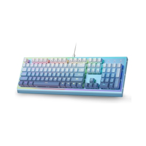 RGB Gaming Keyboard, 104 Keys Wired Mechanical Keyboard with Weighted Aluminum Frame, Upgraded Hot-swappable Socket Red Switch and Mixed Color Keycaps, Gradient Blue