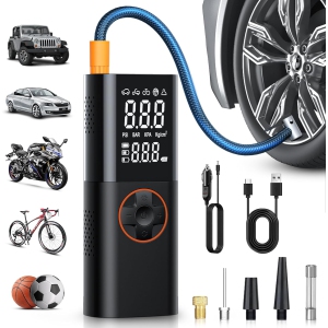 Portable Tire Inflator with 150PSI & 12V DC– Cordless Air Compressor for Car, Bike, Motorcycle & Sports Equipment, Auto Shut-Off & Digital Gauge