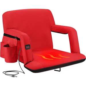 Alpcour Extra-Wide Heated Reclining Stadium Seat - Waterproof, Thick Padding - Red