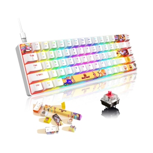 Mechanical Gaming Keyboard Mini Compact Wired 18 Chroma RGB Backlit Anime PBT Keycaps Portable Full 68 Keys Anti-ghosting Compatible with PS4, PS5, Xbox, PC, MAC, White/Red Switch