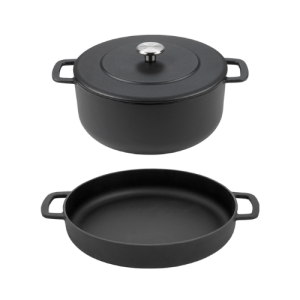 Combekk Cast Iron 24cm Black Dutch Oven and Dual-Handle Frying Pan, 2 Pc. Set