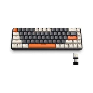 60% Wireless Mechanical Keyboard, Bluetooth 5.0/2.4GHz with Dual Mode 2-in-1 Receiver, Compact 68-Key Hot Swappable Ergonomic Gaming Keyboard, Clicky Blue Switch, Gray & Orange