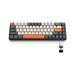 60% Wireless Mechanical Keyboard, Bluetooth 5.0/2.4GHz with Dual Mode 2-in-1 Receiver, Compact 68-Key Hot Swappable Ergonomic Gaming Keyboard, Clicky Red Switch, Off-White & Orange