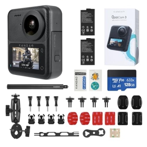 KanDao QooCam 3 360 Action Camera, 5.7K 62MP 360 Sports Camera, Dual 1/1.55" Sensors Larger Aperture Camera, 60fps Flawless Video Camera, Outdoor Stabilization Waterproof Night Sho