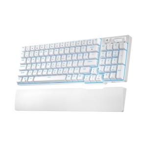 White 90% Triple Mode BT5.0/2.4G/USB-C Hot Swappable Mechanical Keyboard with Magnetic Hand Rest, 96 Keys Wireless Bluetooth Keyboard with Software, Blue Backlight, Red Switch