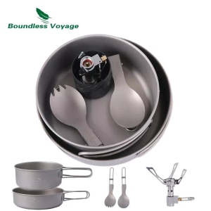 Boundless Voyage Titanium COOK SYSTEM | Ultralight Outdoor Camping Equipment Cookware | Stove, Pot Foldable Compact Outdoor