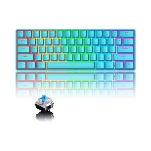 60% Wireless Mechanical Gaming Keyboard with Rainbow RGB Backlight Compact 61 Key Ergonomic Rechargeable Anti-ghosting Bluetooth 5.0 Type-C USB Wired, Blue/Blue Switch