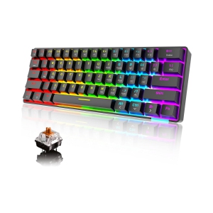 60% Wireless Mechanical Gaming Keyboard with Rainbow RGB Backlight Compact 61 Key Ergonomic Rechargeable Anti-ghosting Bluetooth 5.0 Type-C USB Wired, Black/Brown Switch
