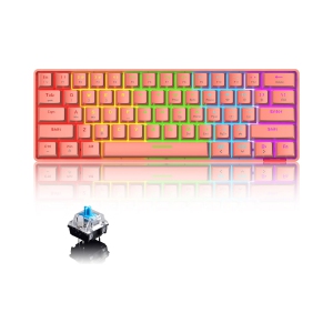 60% Wireless Mechanical Gaming Keyboard with Rainbow RGB Backlight Compact 61 Key Ergonomic Rechargeable Anti-ghosting Bluetooth 5.0 Type-C USB Wired, Red/Blue Switch