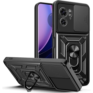 For Motorola Edge 2023 Case, Ring Kickstand Military Grade TPU & PC Hybrid Protective Rugged Case with Sliding Camera Cover