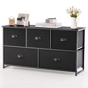 Gymax 5 Drawers Dresser TV Stand Chest Clothes Storage Organizer with 5 Fabric Bins