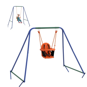 Outsunny 2 in 1 Metal Swing Set with Safety Harness, Kids Swing Set for Backyard, Outdoor, Playground, Multicoloured