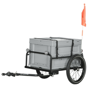 Aosom Bike Cargo Trailer, Bicycle Trailer Wagon Cart with Removable Storage Box, Quick Release 16" Wheels and Safe Reflectors, Max Load 88LBS