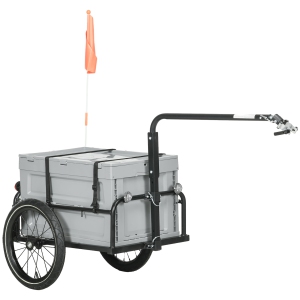 Aosom Bike Cargo Trailer, Bicycle Trailer Wagon Cart with Removable Storage Box, Quick Release 16" Wheels and Safe Reflectors, Max Load 88LBS, Grey
