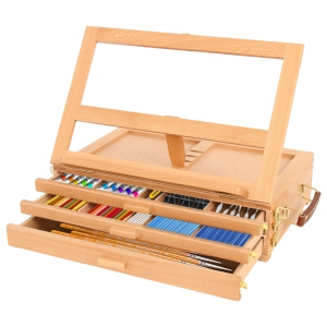 Versatile Tabletop Easel with 3 Drawers, Adjustable Solid Beech Wood Table Sketch Box and Portable Art Organizer Storage Box Easel