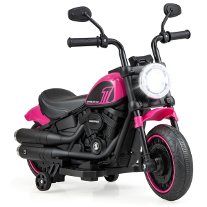 Costway 6V Kids Electric Motorcycle with Training Wheels LED Headlights Music Board