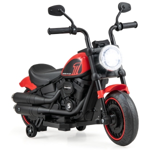 Costway 6V Kids Electric Motorcycle with Training Wheels LED Headlights Music Board