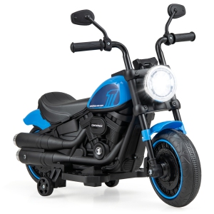 Costway 6V Kids Electric Motorcycle with Training Wheels LED Headlights Music Board
